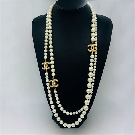 chanel style long pearl necklace|Chanel pearl necklace vintage.